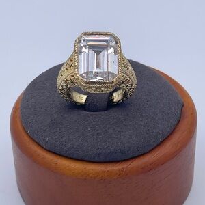 Judith Ripka 14K Gold Clad 925 Sterling Emerald Cut CZ Cocktail Ring Size 8